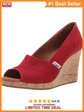 TOMS Woven Textile Cork Platform Wedge Sandal Peep Toe Ankle Strap